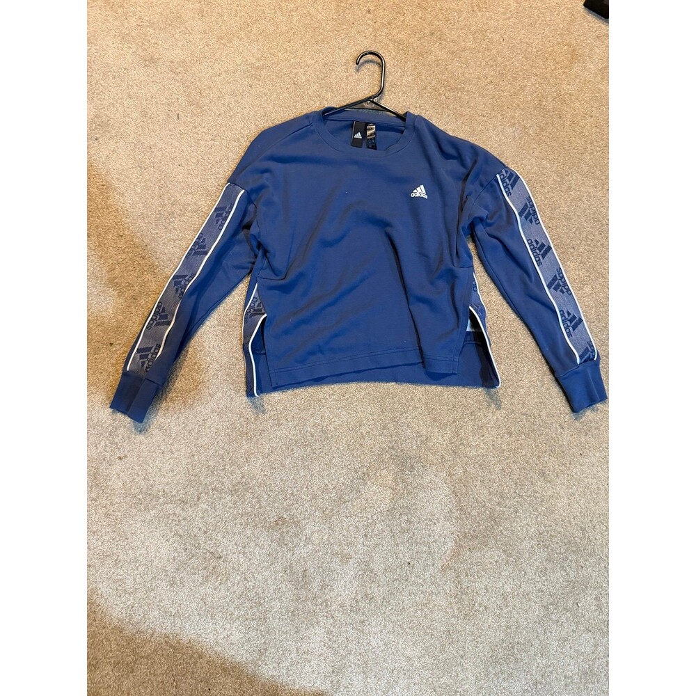 Adidas Womens Blue Sweatshirt W/ Side Slits Small Like New
